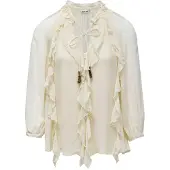 Salsa Jeans Ruffle 3/4 Sleeve Blouse Beige S Femme