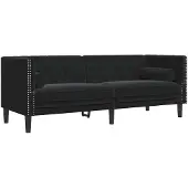vidaXL Canapé Chesterfield avec traversins 3 places noir velours