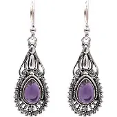Phoenix Boucles D'oreilles Bohème Avec Améthyste - 3x1,5 Cm