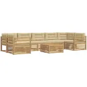 vidaXL Ensemble de canapés d'extérieur , 8 pièces, blanc et beige, en bois massif d'acacia