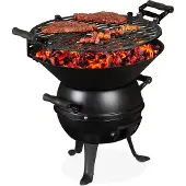 Relaxdays Barbecue , fonte et acier, hauteur réglable, portable, barbecue au charbon de bois, grille de cuisson Ø 35 cm, noir