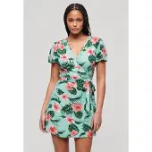 Superdry Printed Wrap Short Sleeve Short Dress Multicolore XS Femme