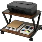 Relaxdays Support pour imprimante avec roulettes, 2 niveaux, dimensions : 28 x 44 x 28 cm, table à roulettes pour imprimante, MDF et métal, marron/noir