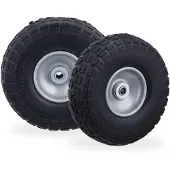 Relaxdays 4 roues pour diable, pneus en caoutchouc plein anti-crevaison, 4.1/3.5-4", axe de 16 mm, charge max. 150 kg, H x P : 26 x 8,5 cm, noir-gris