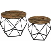 Relaxdays Table basse , lot de 2, aspect bois et métal, style industriel, tables d'appoint rondes, salon, marron/noir