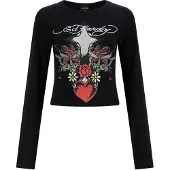 Ed Hardy T-shirt gris chiné / rouge orangé / noir / blanc