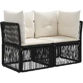 vidaXL Canapé de jardin 2 places, noir, en polyrotin