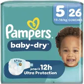 Pampers Baby-Dry, Taille 5, 26 couches