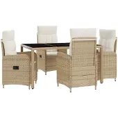 vidaXL Ensemble de table d'extérieur , 5 pièces, beige et blanc crème, 150 x 90 x 75 cm