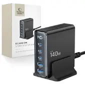 Tech-Protect Dc140W-Gan Chargeur de bureau à 5 ports Pd140W/Qc3.0 Noir