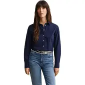 Gant pour femme. 4300348 Chemise Regular Fit classique en popeline marine (38), Casuel, Coton, Manche longue