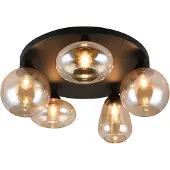 TRIO Plafonnier 5 lumières Lumina noir avec verre ambré
