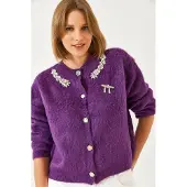Bianco Lucci Cardigan violet foncé / argent