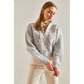Bianco Lucci Cardigan gris chiné / blanc perle