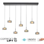 Paul Neuhaus Lampe suspendue LED RIKA, 7 bras, noire, réglable en hauteur, Comfort Lift, SimplyDim, 3000 K, réf. 2115-18