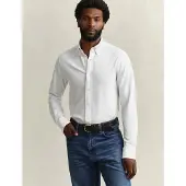 Gant pour homme. 3250271 Chemise Regular Fit en maille piqué élastique blanche (XL), Casuel, Coton, Manche longue
