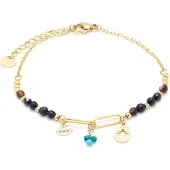 Luxenter Bracelet en quartz hydrothermal Onix avec finition en or jaune 18 carats - Ribed