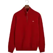 Gant pour homme. 87213 Pull en laine de mouton très fine avec demi-fermeture éclair rouge (S), Casuel
