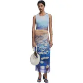 Desigual Robe beige clair / bleu ciel / bleu foncé / orange