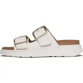 FitFlop pour femme. B1J-194 Sandales en cuir Gen-FF Buckle Two-Bar Leather Slides, blanc urbain (6.5), Plat, Boucle, Casuel