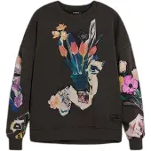 Desigual Sweat-shirt vert foncé / orange / rouge / noir