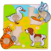 Bigjigs - Puzzle à encastrer en bois « Ma première maison » - Animaux domestiques - 4 pièces