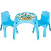 Pilsan Table en plastique + deux chaises bleues