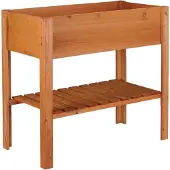 Relaxdays Jardinière surélevée , bois de sapin, compartiment de rangement, 4 pieds, bac à fleurs, fleurs, herbes aromatiques, dimensions : 80 x 88 x 43,5 cm, brun-rouge