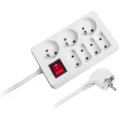 Rebel Câble d'extension avec interrupteur 7 prises, 1,5m, blanc