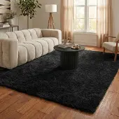 NATURL. Tapis shaggy - Blaze Noir | 80x150 cm | Rectangulaire | Pile haute