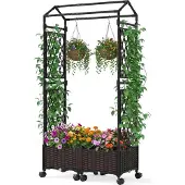 Northix Jardinière surélevée avec treillis, auto-arrosage, mobile, marron