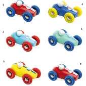 Vilac Mini-voiture de course en bois 1 pièce rouge avec roues bleues