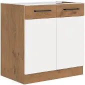 Sonstiges ROCK - Armoire basse - mélaminé chêne Lancelot etReproduction blanc - 80 cm - 2 portes battantes