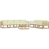 vidaXL Ensemble de salon de jardin 7 pièces, blanc et crème