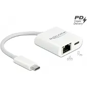DeLOCK USB-C Adapter Gigabit LAN 10/100/1000 Mbps Power weiß