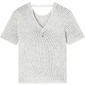 Armani Exchange pour femme. XW001895AF21577O1004 Jersey perforé avec fil de lurex beige (XS), Casuel, Coton, Manche courte