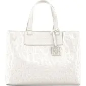 Giorgio Armani Exchange, sac cabas pour femmes, modèle Liz, design essentiel, pendentif logo carré. Couleur : Off White