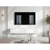 AX Living Meuble TV bas 2x100 Barvo Blanc mat/brillant Suspendu