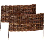 Relaxdays Bordure de parterre , en osier, lot de 2, H x L : 30 x 60 cm, à enfoncer, pour parterres et pelouses, bordure basse, marron