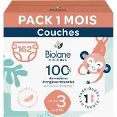Biolane Couches jetables Couches Naturelles Taille 3 (4-9 kg) 162 pièces