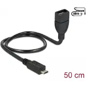 DeLOCK Shape Câble adaptateur USB 2.0 Hi-Speed OTG Micro B mâle Standard A femelle noir - Longueur : 0,50m