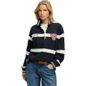 Superdry pour femme. W6012214A Sweat Polo Rugby marine (L), Casuel, Coton, Manche longue
