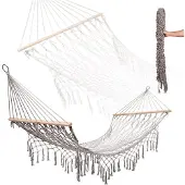 Kik Hamac de jardin boho mesh tassel hanging lounger macramé 200cm Grey