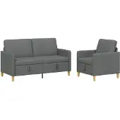 vidaXL Ensemble de canapés avec rangement, 2 pièces, gris foncé, polyester