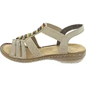 Rieker Sandales plates pour femmes , couleur beige, style décontracté