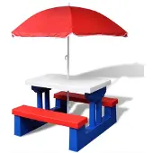 vidaXL Table de pique-nique pour enfants avec bancs & parasol Multicolore