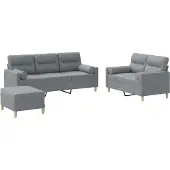 vidaXL Ensemble de canapés 3 pcs coussins gris clair tissu