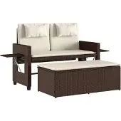 vidaXL Banc de jardin Réglable avec coussins Marron Poly Rattan