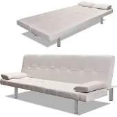 vidaXL Canapé-lit avec 2 coussins Similicuir Extensible Blanc Crème