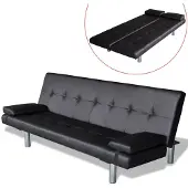 vidaXL Canapé-lit réglable avec deux oreillers Similicuir Noir